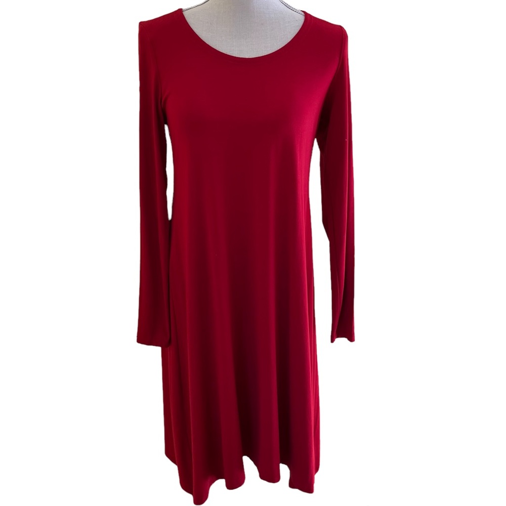 Eileen Fisher Red Long Sleeve A-Line Knit Dress XS LIKE NEW